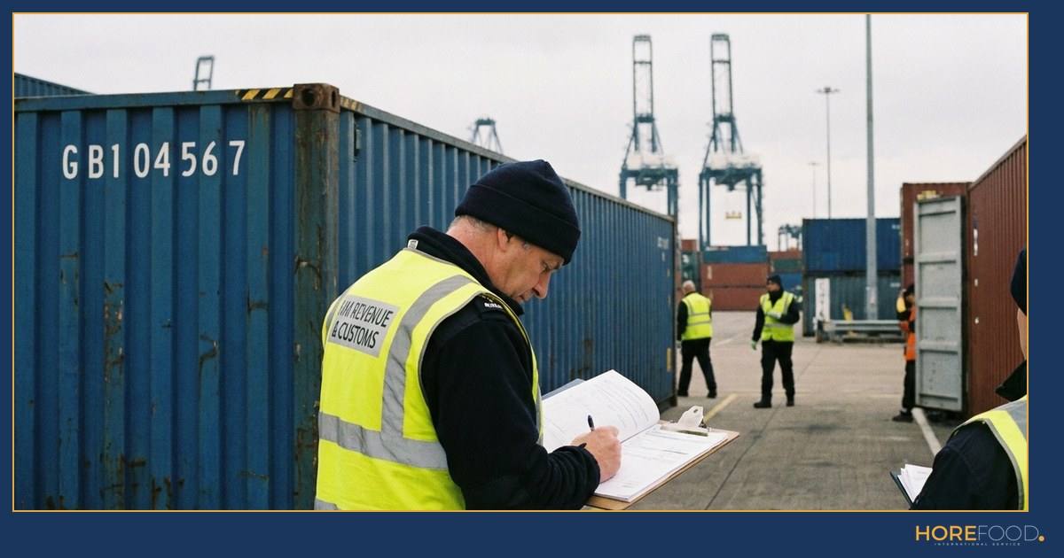 Pallets of Italian food ready for export to the UK at a container port after Brexit