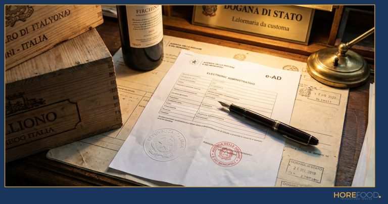 Bottles of Italian wine in a tax warehouse moving under EMCS duty suspension