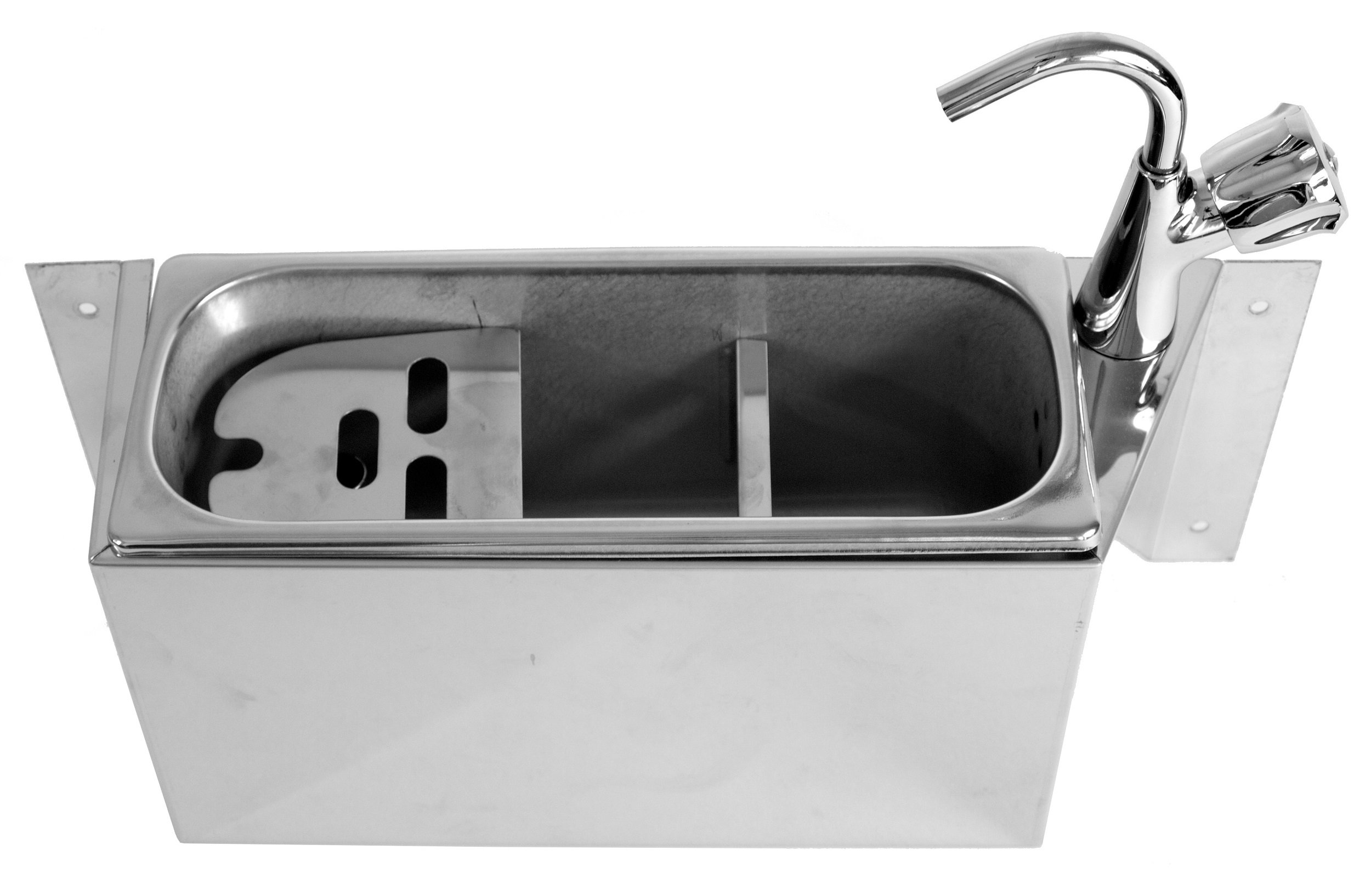 7108.0020-15116 Sink For Ice Cream Scoop With Water Tap 380X120X150 With Water Drain Hole, Water Connection And Overflow Pipe - Image 1