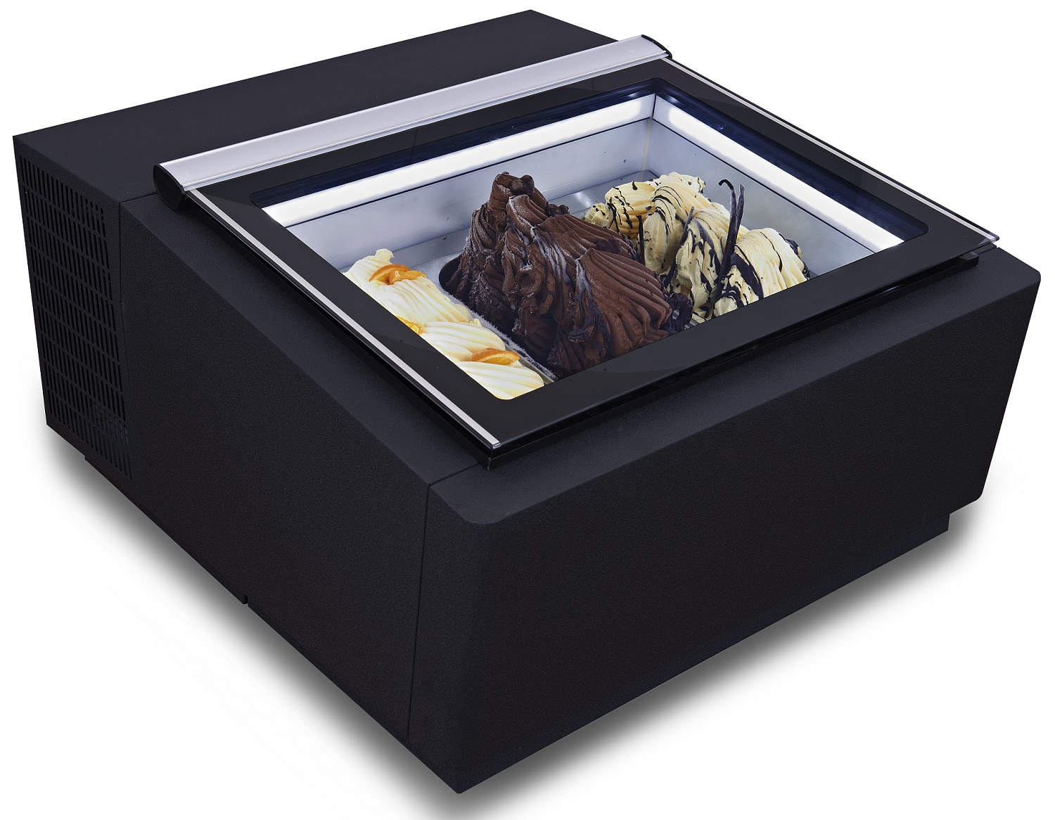7292.0020-13323 Countertop Model Ice Cream Display Black Opens On The Customer Side - Image 1