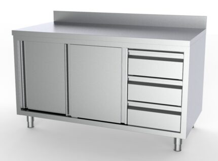 700 Worktable Sliding Doors Drawers Right With Upstand 1400