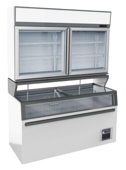 Wall Mounted Freezer Unit White 2 Glass Doors