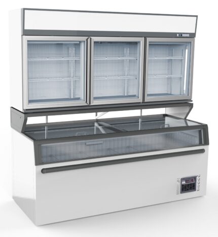 Wall Mounted Freezer Unit White 3 Glass Doors