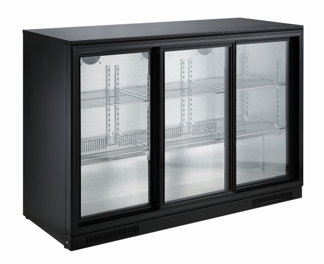 Bar Cooler, Black — 3 Sliding Doors Backbar Cooler Black 3 Sliding Doors - Image 1