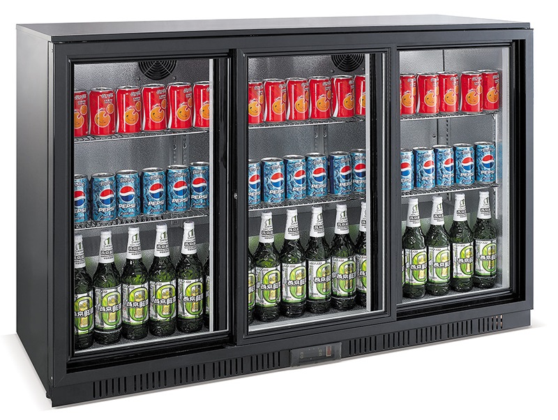 Bar Cooler, Black — 3 Sliding Doors Backbar Cooler Black 3 Sliding Doors - Image 1