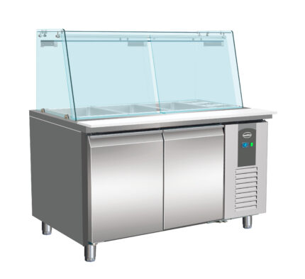 700 Refrigerated Counter With Glass Cover 2 Doors 3X 1/1 + 3X 1/6GN Container