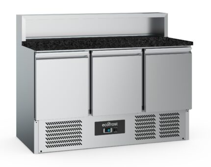 Pizza Counter 3 Doors 8x1/6GN Container Black Granit Worktop