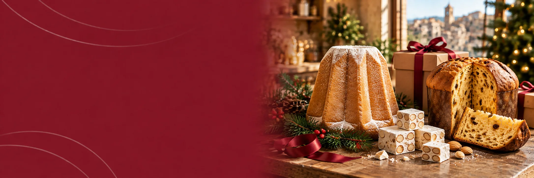 Italian Christmas selection with panettone, pandoro and nougat
